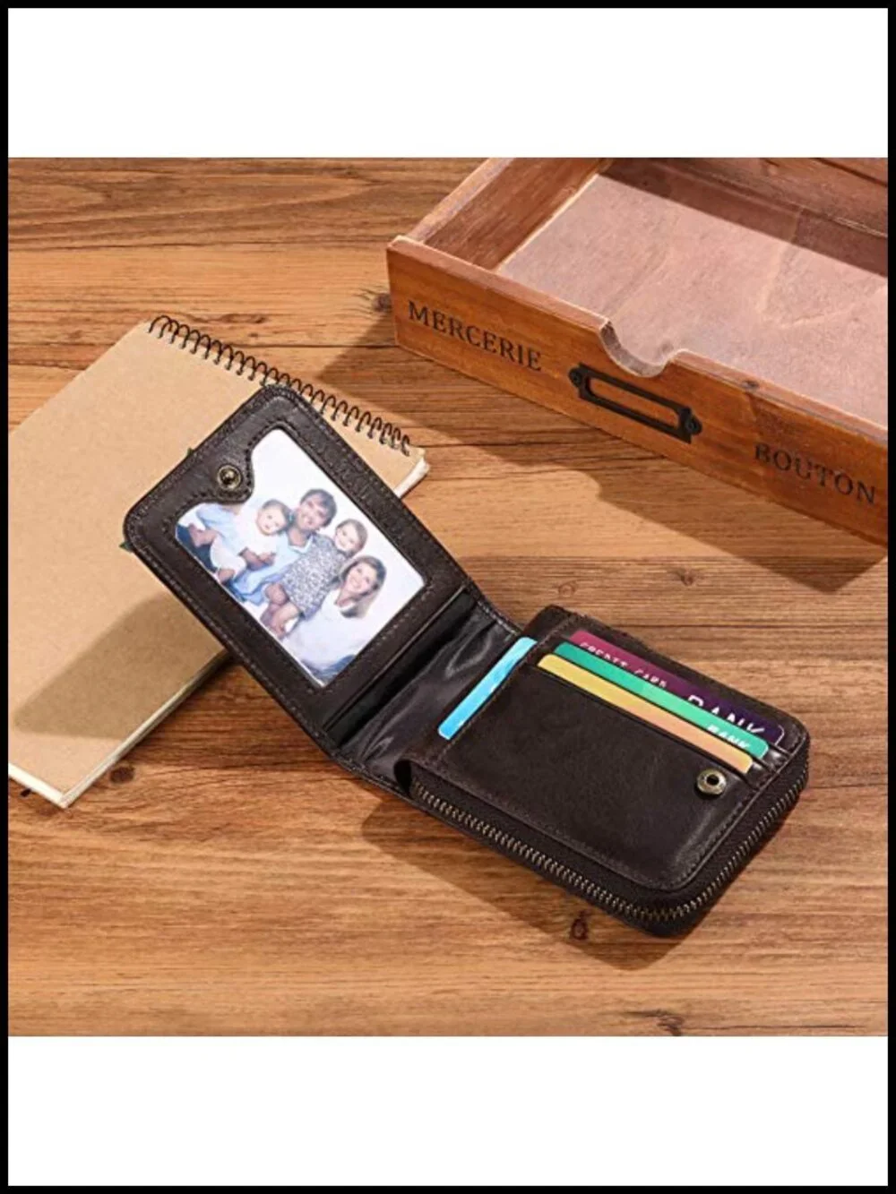 Genuine Leather RFID Front Pocket Zip Bifold Wallet for Men